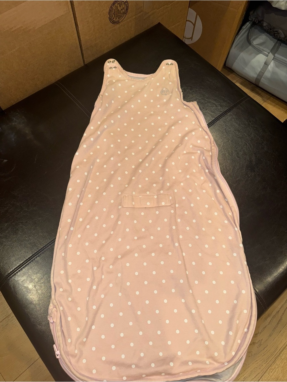 Woolino Sleepsack for baby/todder in Blush Pink with White Polka Dots